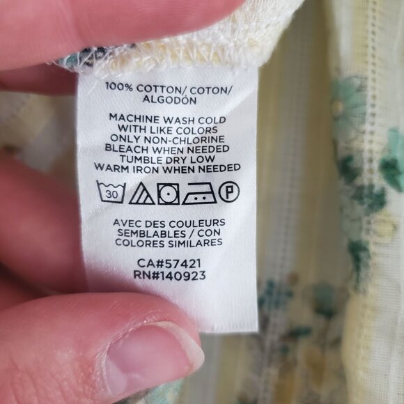 LOFT Womens Floral Blouse Size M Yellow Green Pintucked Tie Neck Cottage Core - Picture 5 of 9